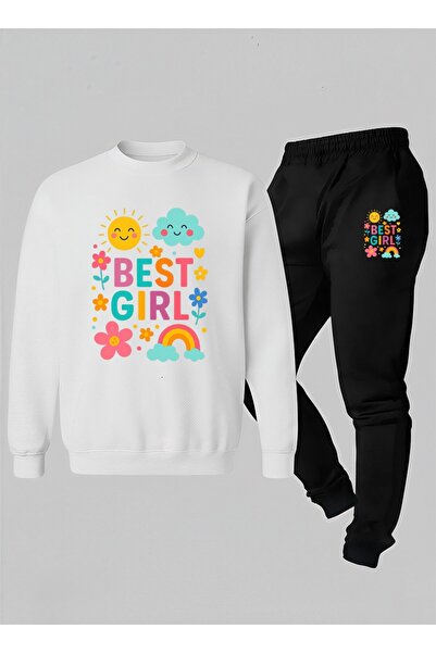 LORVEX Swea tricou pentru fete - Set de trening cu gât rotund BEST GRL imprim...