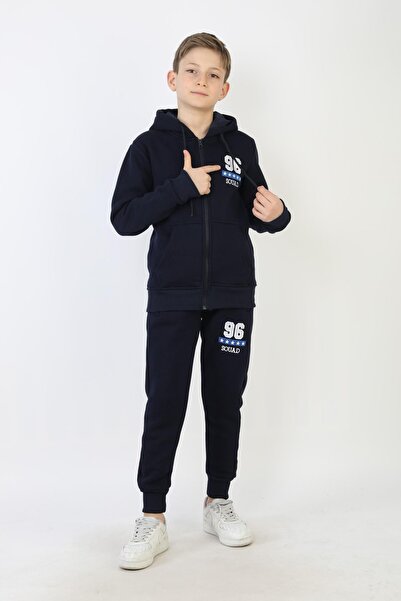 NEW YEAR FİT Three Thread Zippered K Hooded Boy's Suit