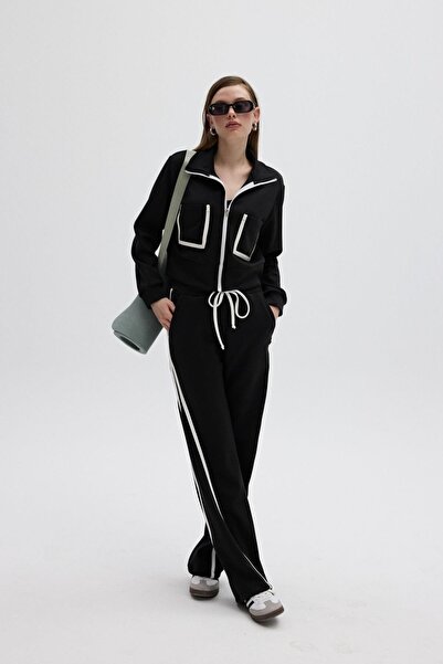 Byelmira Women's Pocket Detailed Zippered Tracksuit Set Black