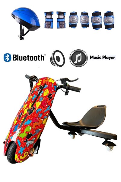 CityMate Drift Car Bluetooth Hoparlörlü Graffiti Desenli Kask-Dizlik Seti Hediyeli