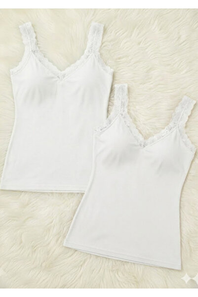 Loule Women's 2-Pack Lace Detailed Cotton Modal Tank Top Set - Soft Texture & Non-Sweat Fabric