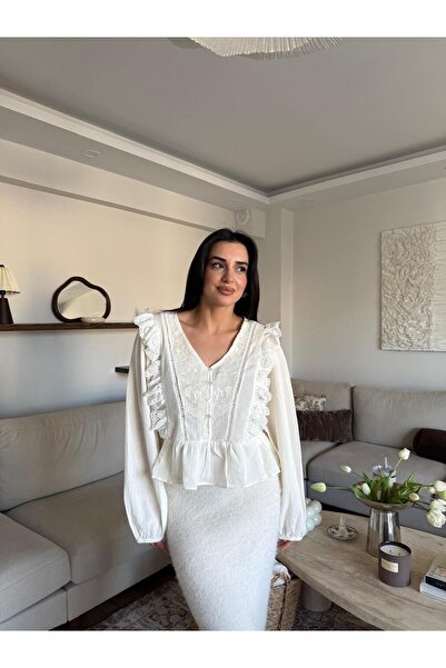 Tavie Vintage düğmeli bluz-Beyaz - M