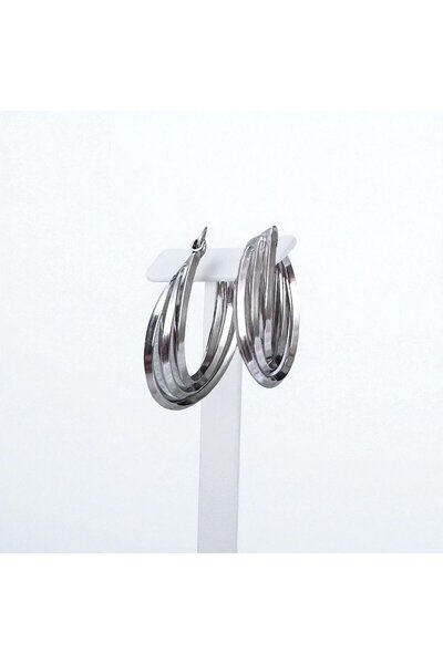 Cesicey Three Ring Appearance Twist Women's Steel Earrings Silver Color