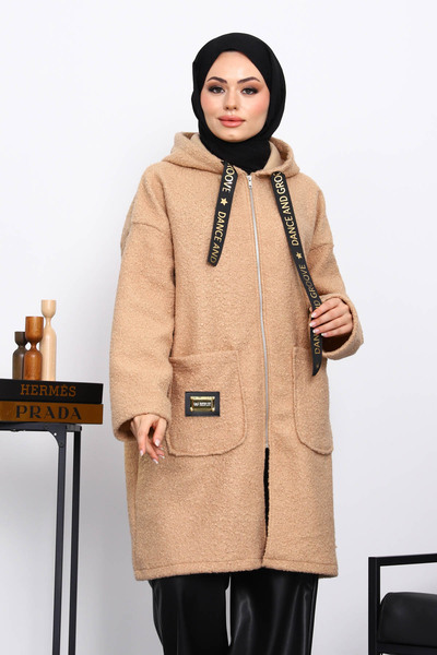 İmajButik Μπουκέτο παλτό με κουκούλα με λεπτομέρεια τσέπης