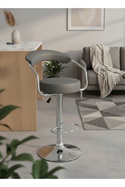 Living Bar stool, leather, swivel, height adjustable with footrest