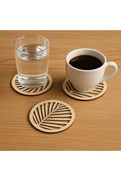 hebmeyy Wooden Coasters, Leaf Pattern, Set of 4