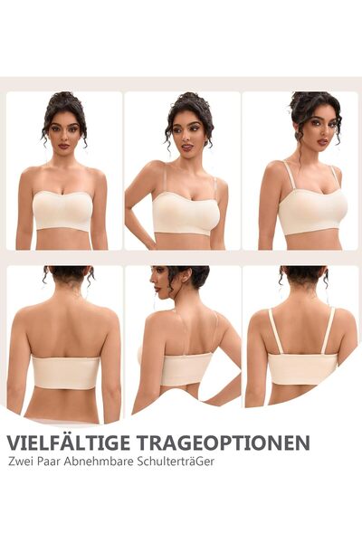 OEM Women's Strapless Seamless Push-Up Bandeau Bra with Removable Clear and Black Straps set of 2