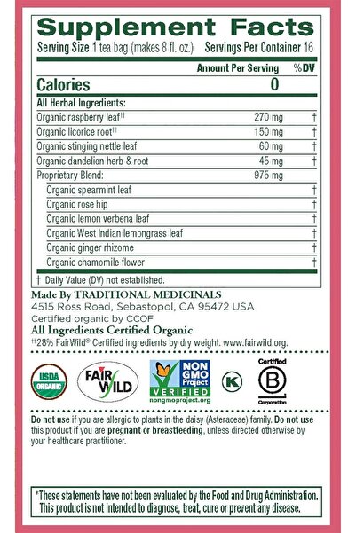 TRADITIONAL MEDICINALS Organic Healthy Cycle Caffeine-Free Herbal Tea (16 bag...