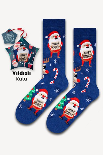 ELİSHA BUTİK Merry k-mas! Star box colorful socks
