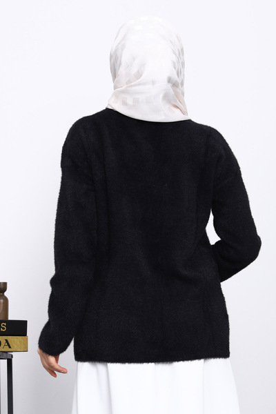 İmajButik Black V-Neck Angora Soft Cardigan