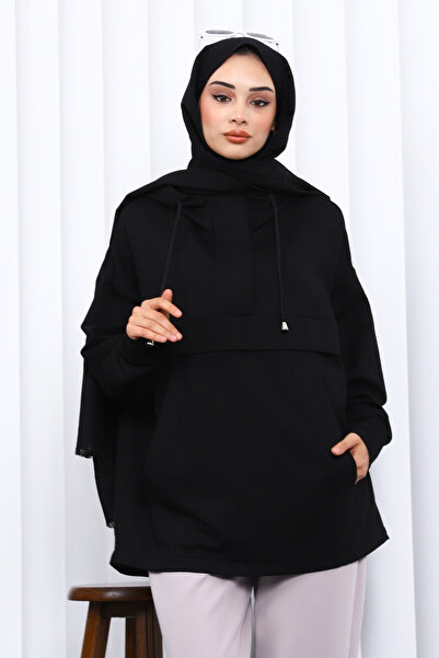 İmajButik Black Zippered Pocket Two Thread Ov Oversized Weat