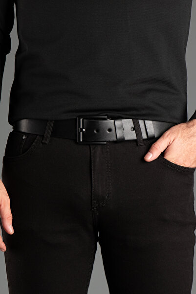 ZEKİ ÖZER Men's Black Faux Leather Belt 4.5 cm