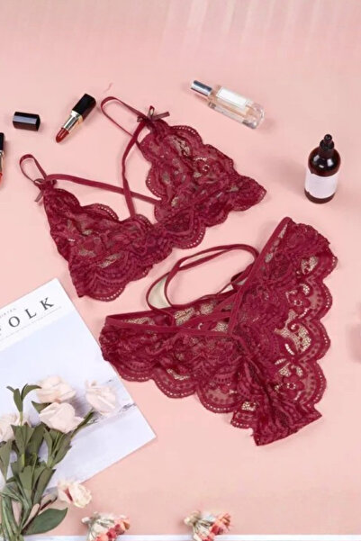 Muchmy 2 Pieces Ladies Lingerie Set Hook Closure Lace Garter Panty And Bra Set