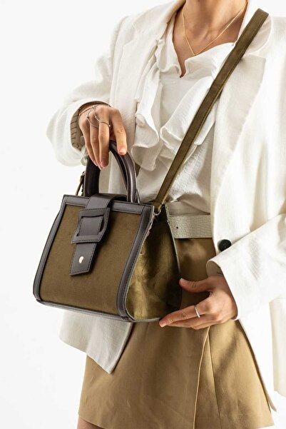 Nurembags Khaki Square Shape Stylish Women's Hand and Shoulder Bag