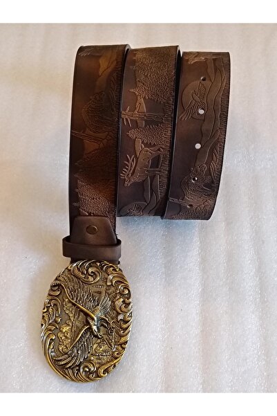 Butik Tülin حزام للجنسين من الجلد الصناعي الأصلي باللون البني على شكل حيوان م...