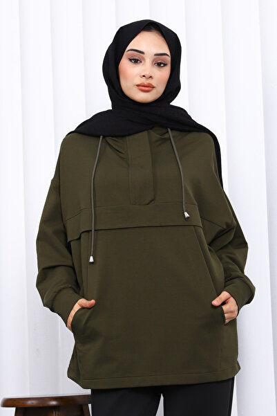 İmajButik Χακί με τσέπη με φερμουάρ Two Thread Ov oversized weat