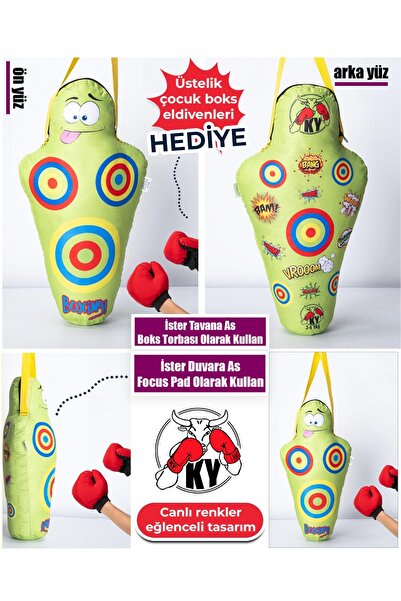 Ky Boks Çocuk Boks Torbası Seti Renkli Hedefli + Boks Eldiveni Hediyeli | Evde Spor Oyuncağı