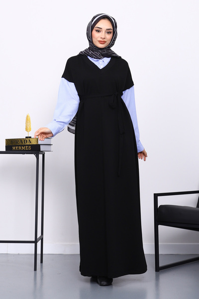 İmajButik Black Shirt Paneled Two Thread Dress