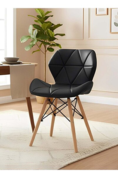 Taimi كرسي طعام عصري واحد، مقعد من الجلد الصناعي، أرجل من الخشب الطبيعي، أسود - ارتفاع 69 × عرض 47 × عرض 41 × ارتفاع مقعد 45