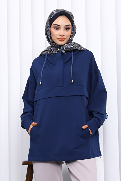 İmajButik Μπλε ναυτικό με τσέπες με φερμουάρ Two Thread Ov oversized weat