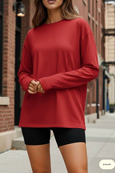 Le Touche Women's Navy Blue Relax Fit Comfortable Cut 100% Cotton Long Sleeve Crew Neck Basic T-Shirt