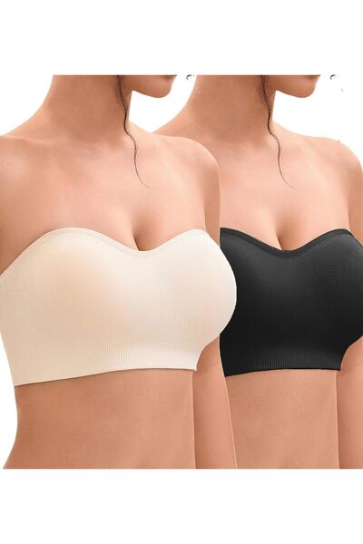 OEM Women's Strapless Seamless Push-Up Bandeau Bra with Removable Clear and Black Straps set of 2
