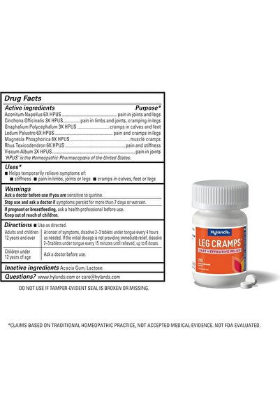 Hyland's Leg Cramp Tablets Natural Relief Fast-Dissolve for Leg & Foot Cramps, 100 Count