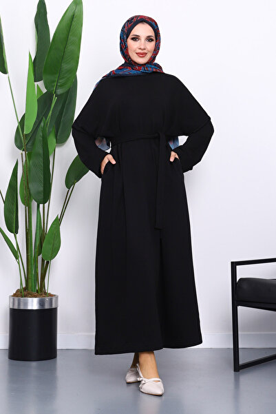 İmajButik Black Belted Three Thread Dress