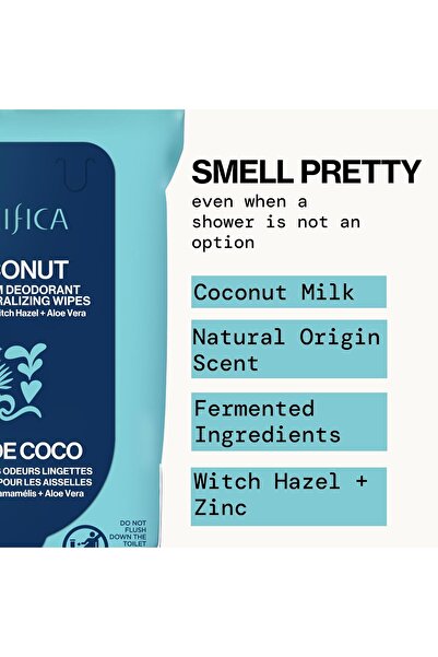 Pacifica Underarm Deodorant Wipes, Coconut Milk & Essential Oils, 30 Count