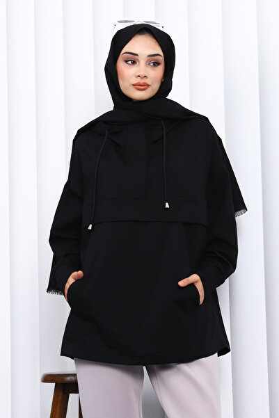 İmajButik Black Zippered Pocket Two Thread Ov Oversized Weat