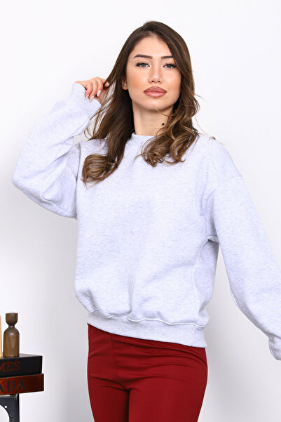 İmajButik Gray Shoulder Detail Basic Three Thread Sweat