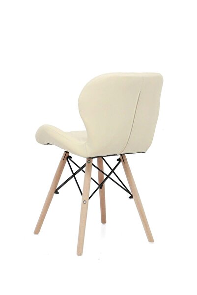 Taimi Modern Dining Chair, PU Leather Seat, Natural Wood Legs, Scandinavian Design , Beige