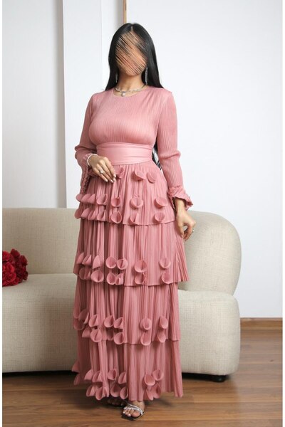 SELSAL فستان بطبقات بتلات ناعمة