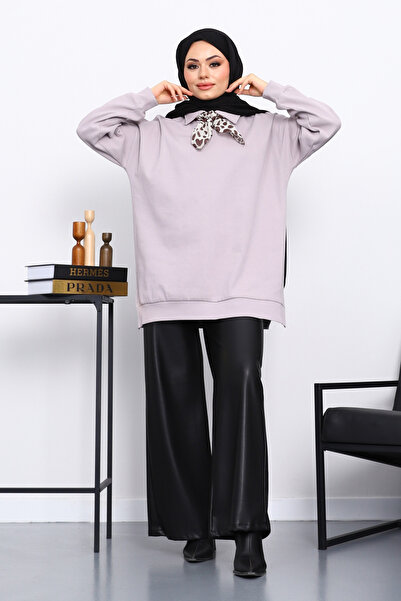 İmajButik Gray Tunic with Scarf Detail on the Collar