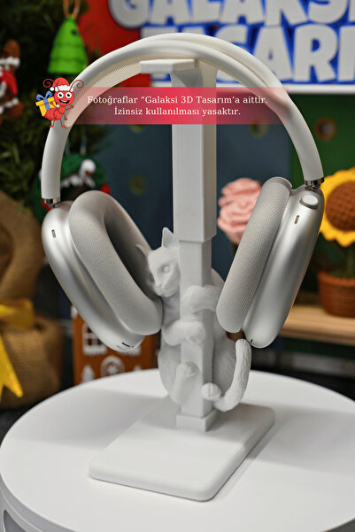 Galaksi 3D Kedi Tasarım Kulaklık Standı Beyaz