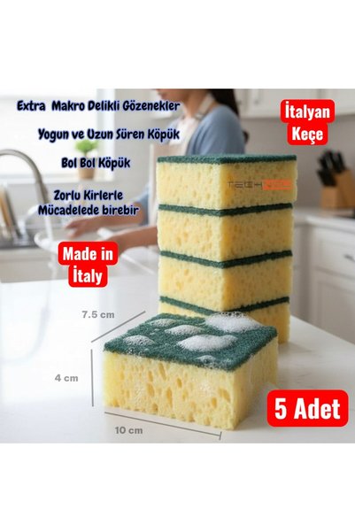 Technow Çift Taraflı Çizmez İtalyan Keçeli Kaliteli Buble Mercan Bulaşık Süng...