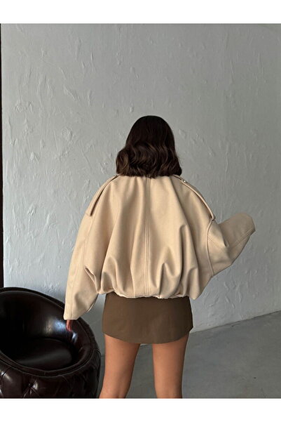 VELZANA Stone Color Bomber Short Cashmere Coat Jacket