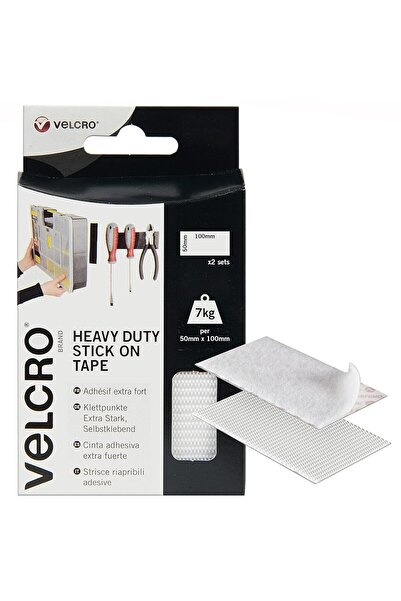 VELCRO Brand Velcro Heavy-Duty White Wall Adhesive Strips 50×100mm, Self-Adhesive Hook & Loop, 1 Pack (2 sets)