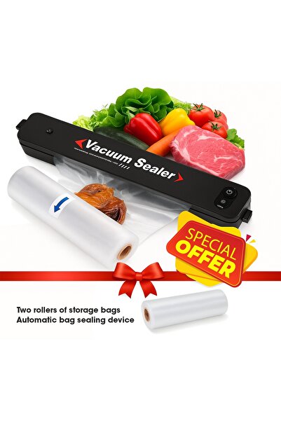 Primo Plus Vacuum food preservation machine with 2-piece multifunctional vacuum sealing bags for storage.