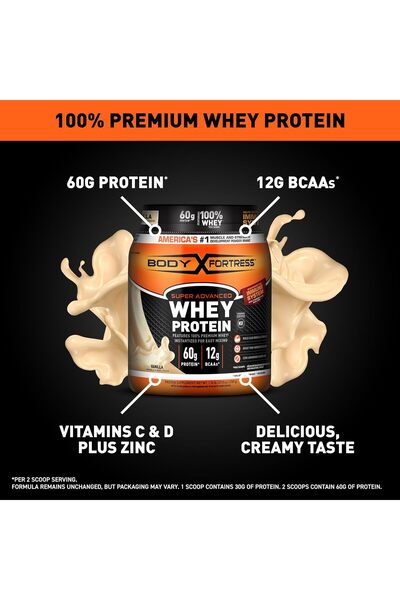 Body Fortress 100% Whey Protein Powder, Vanilla Flavor, 789 g (Packaging May Vary)