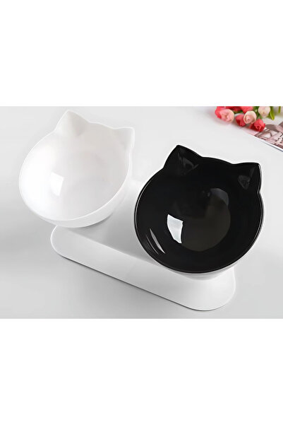 VERK Ergonomic set of 2 Group cat bowls, 2x 400ml, plastic, black and white