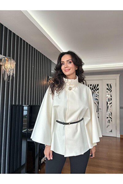 Atelier Derin Ecru Belted Cashmere Poncho