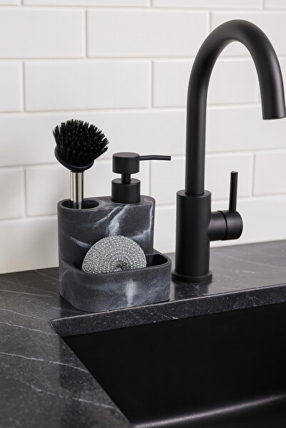 okacih Polyresin Brushed Sponge Countertop Liquid Soap Dispenser Kitchen Bathroom Detergent