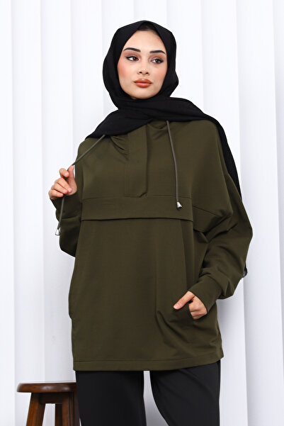 İmajButik Χακί με τσέπη με φερμουάρ Two Thread Ov oversized weat