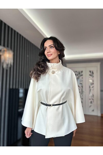 Atelier Derin Ecru Belted Cashmere Poncho