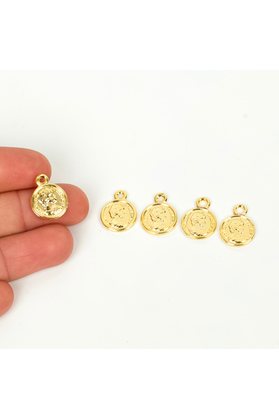 yfhobi 1 Adet - 12 mm Eski Suret Desenli Uç, Charm Uç, Altın Kaplama 1.Kalite...