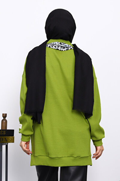 İmajButik Oil Green Tunic with Scarf Detail on the Collar