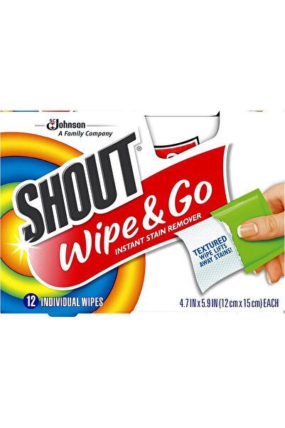 Shout Wipe & Go Wet Wipes Instant Stain Remover, 12 Wipes x 6 Cans (Total 72)