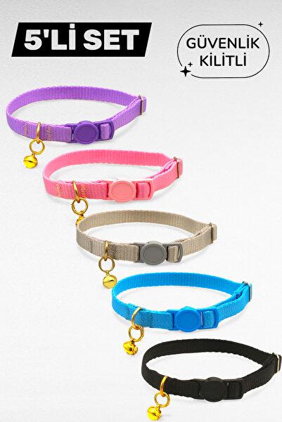 CARAMELOS Safety Locked Cat Collar, Set of 5 Safety Click, Adjustable, with Bell Cat Neck Collar