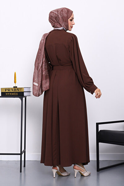 İmajButik Φόρεμα με καφέ ζώνη μέσης